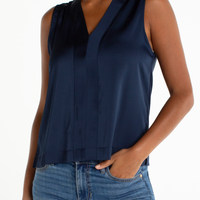 Sleeveless V-Neck Woven-To-Knit Top
