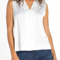 Sleeveless V-Neck Woven-To-Knit Top
