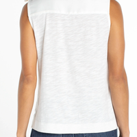 Sleeveless V-Neck Woven-To-Knit Top