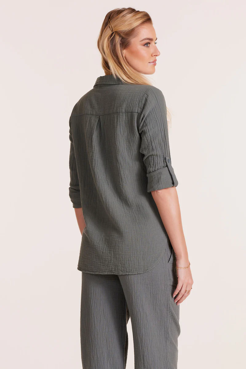 Tab Sleeve Button Front Shirt