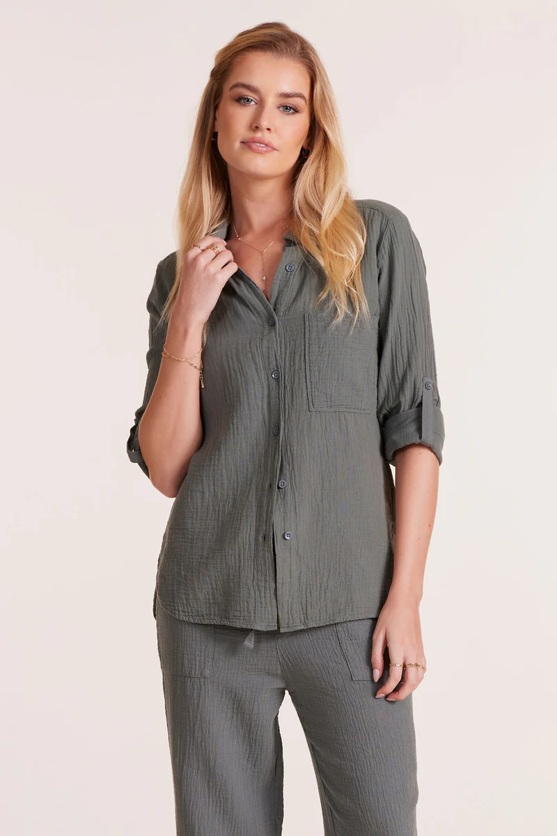 Tab Sleeve Button Front Shirt