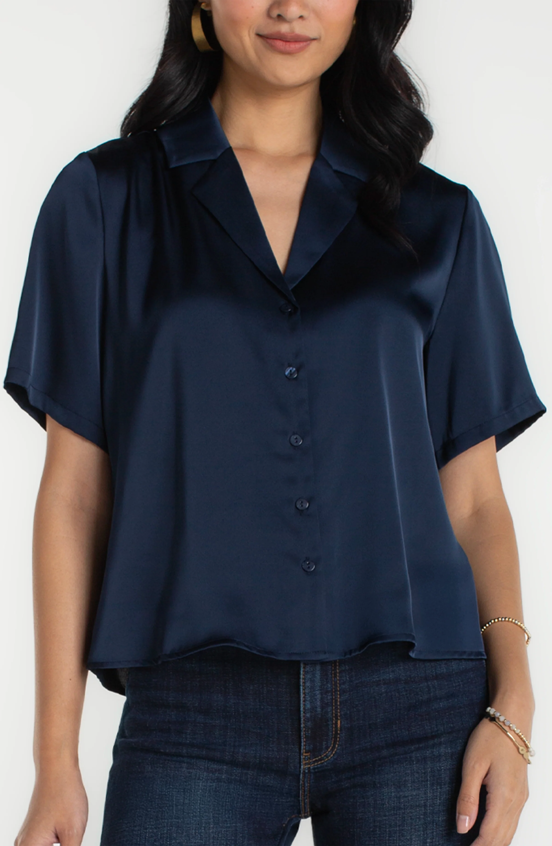 Short Sleeve Camp Collar Woven Blouse