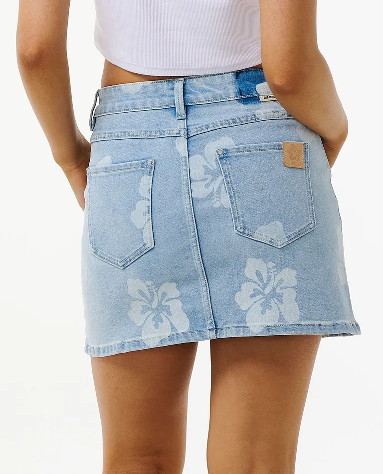 Rip Curl Hibiscus Heat Overdyed Denim Skirt