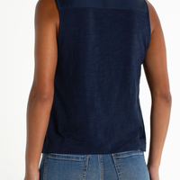 Sleeveless V-Neck Woven-To-Knit Top