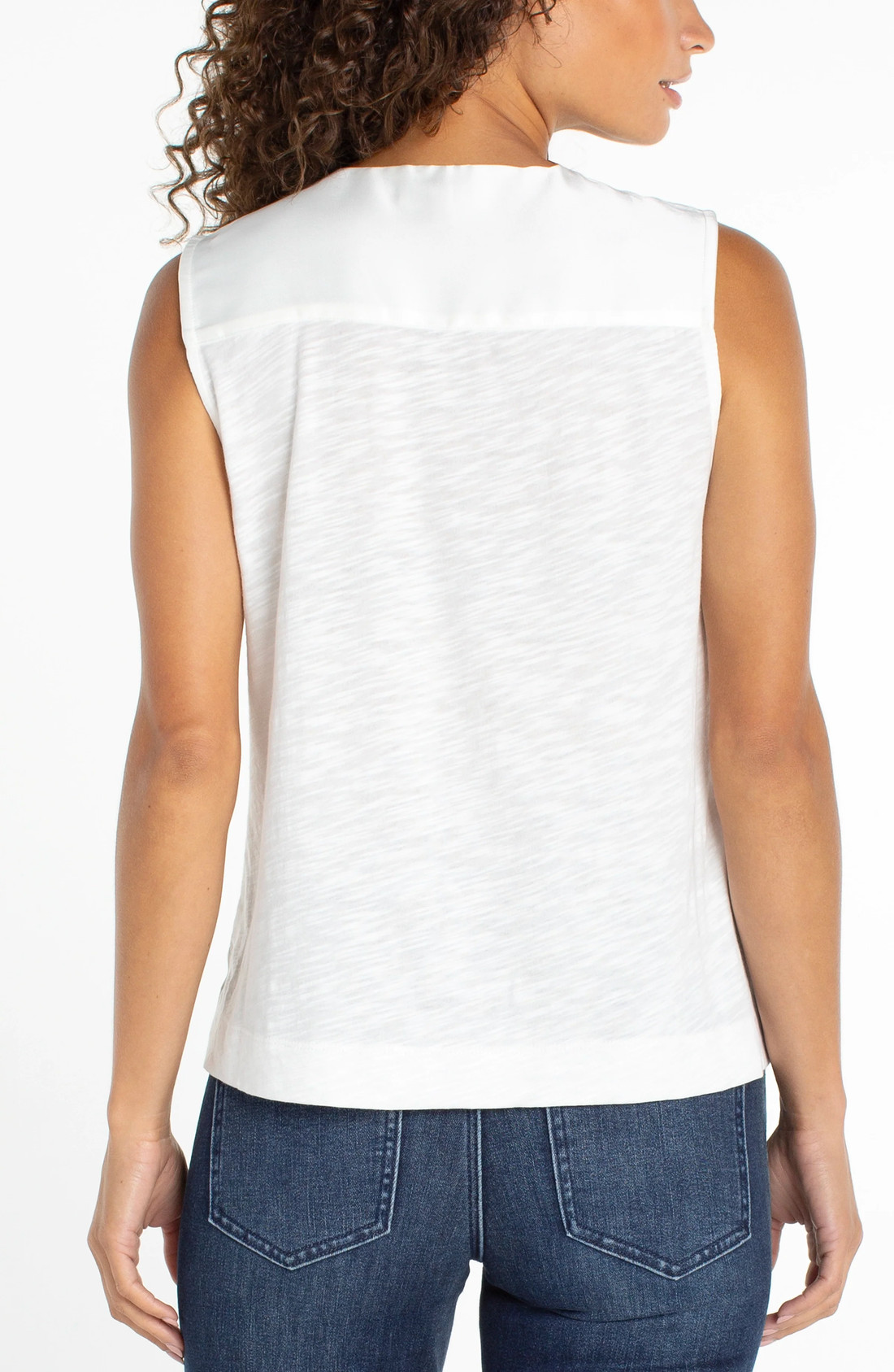 Sleeveless V-Neck Woven-To-Knit Top