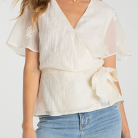 Liverpool SS Wrap Front Woven Top with Tie