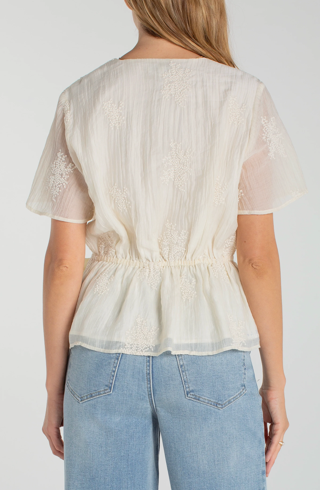 Liverpool SS Wrap Front Woven Top with Tie